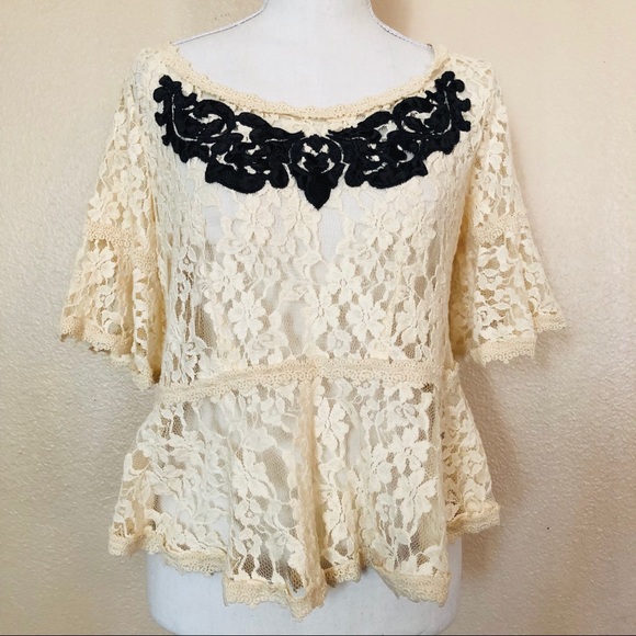 Free People ivory lace blouse size small - Picture 1 of 5